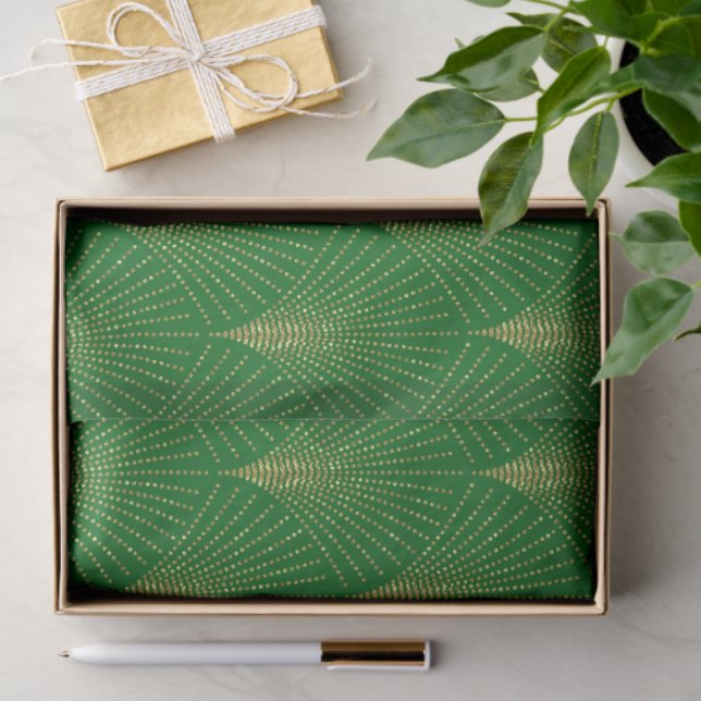 Gold Art-Deco Pattern Over GreenBackground Tissue Paper (Gift)