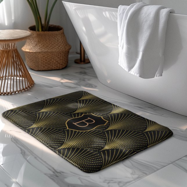 Gold Art-deco Pattern With Monogram Bathroom Mat (Creator Uploaded)