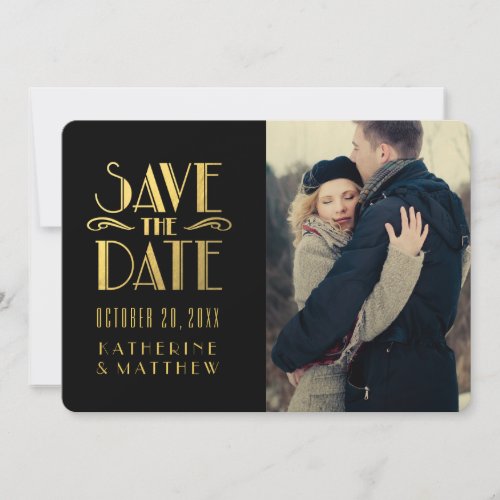 Gold Art Deco  Photo Save the Date Card