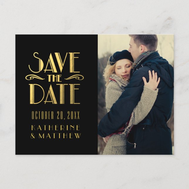 Gold Art Deco | Photo Save the Date Postcard (Front)