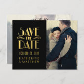 Gold Art Deco | Photo Save the Date Postcard (Front/Back)