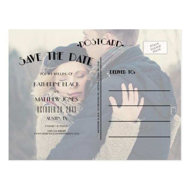 Gold Art Deco | Photo Save The Date Postcard