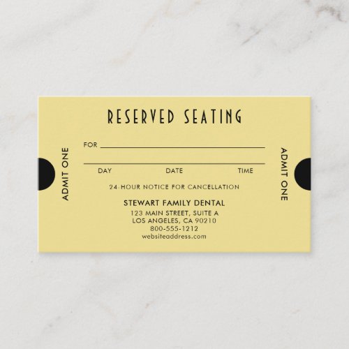 Gold Art Deco Reserved Seating Dental Appointment Card