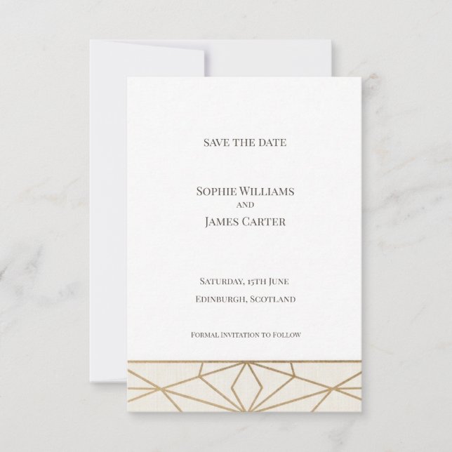 Gold Art Deco Save the Date Card (Front)