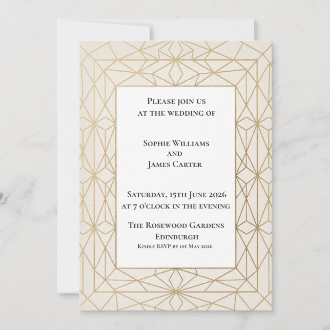 Gold Art Deco Scottish Wedding Invitation (Front)