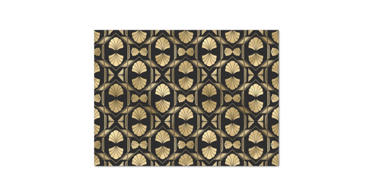 Gold Art Deco Shells on Black Decoupage Tissue Paper | Zazzle