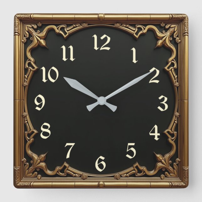 Gold Art Deco Square Wall Clock (Front)