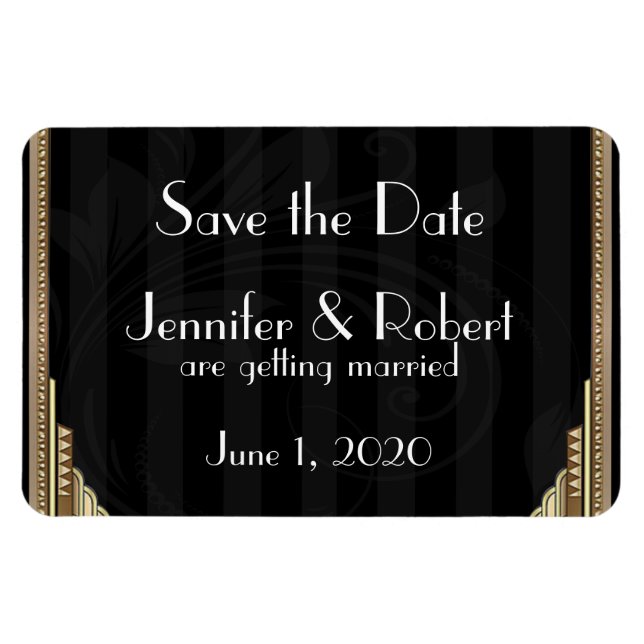 Gold Art Deco Stripe Wedding Save the Date Magnet (Horizontal)