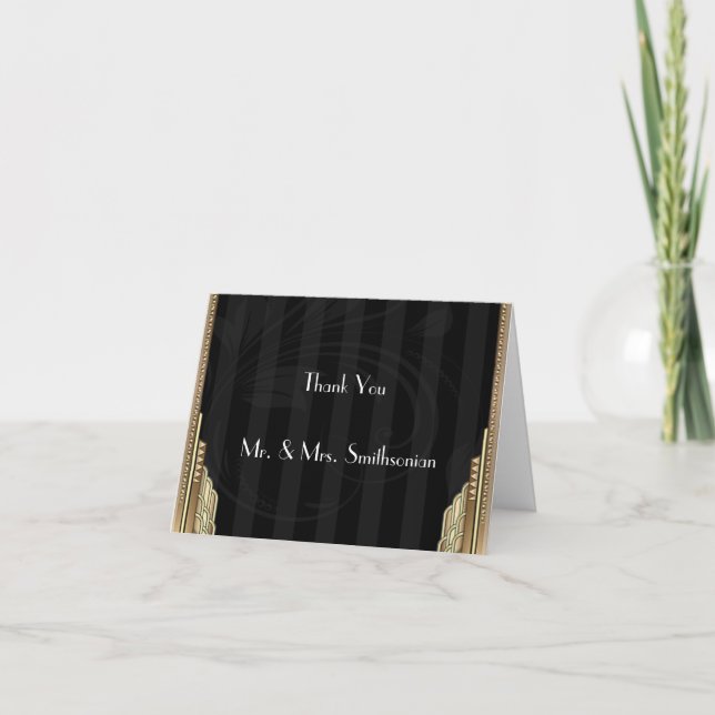 Gold Art Deco Stripe Wedding Thank You (Front)