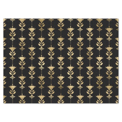 Gold Art Deco Style Flowers on Black Decoupage Tissue Paper