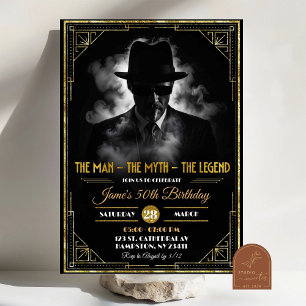 Gold Art Deco The Man Myth Legend Birthday Invitation