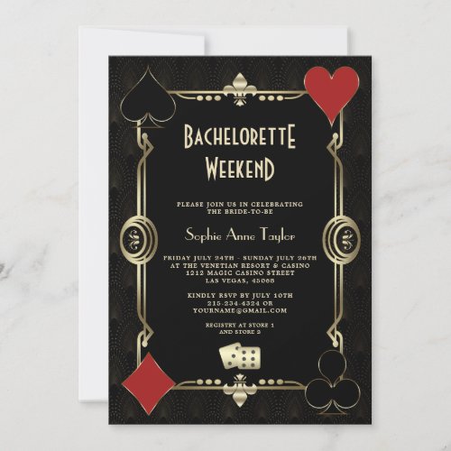 Gold Art Deco Vegas Casino Bachelorette Weekend Invitation