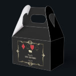 Gold Art Deco Vegas Casino Royale 50th Birthday   Favor Boxes<br><div class="desc">ANY AGE! Glam, Royal, Vintage card design Great Gatsby and Casino themed. It features a Great Gatsby, Roaring 1920's old Hollywood Art Deco style shape, royal faux gold freer-de-lis, vintage fonts, a pair of dice, as well, playing cards suits with a golden edges. Use Personalize tool to add your information....</div>