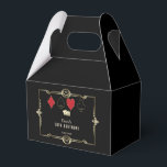 Gold Art Deco Vegas Casino Royale 50th Birthday   Favor Boxes<br><div class="desc">ANY AGE! Glam, Royal, Vintage card design Great Gatsby and Casino themed. It features a Great Gatsby, Roaring 1920's old Hollywood Art Deco style shape, royal faux gold freer-de-lis, vintage fonts, a pair of dice, as well, playing cards suits with a golden edges. Use Personalize tool to add your information....</div>