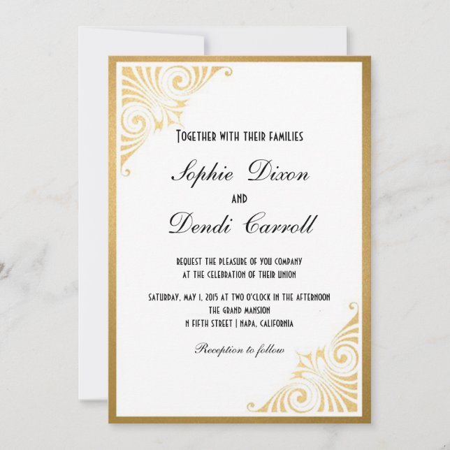 Gold Art Deco Wedding Announcement Invitation (Front)
