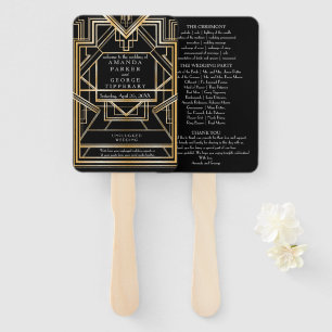 Gold Art Deco wedding program fan