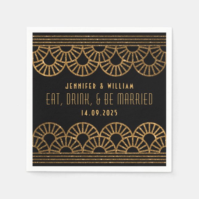 Gold Art Deco Wedding Reception Cockatil Napkin (Front)