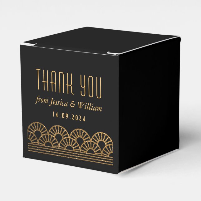 Gold Art Deco Wedding Reception Guest Favor Box (Front Side)