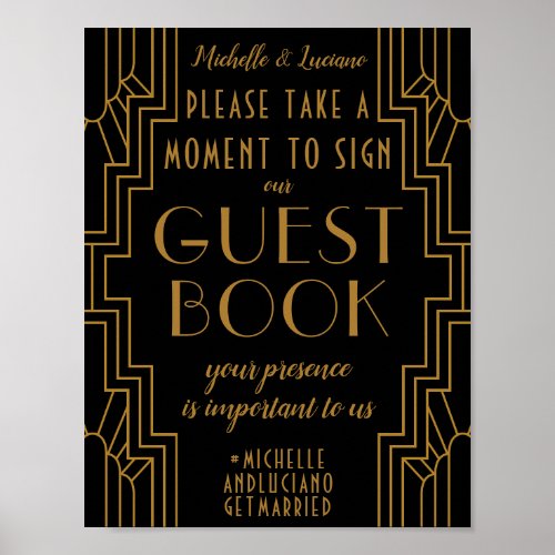 Gold Art Deco Wedding Sign Editable Guest Book