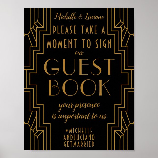 Gold Art Deco Wedding Sign Editable Guest Book (Front)