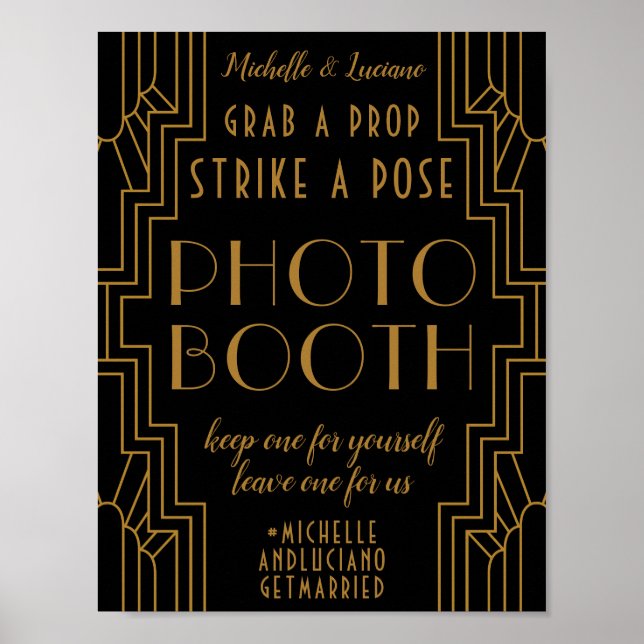 Gold Art Deco Wedding Sign Editable Photo Booth (Front)