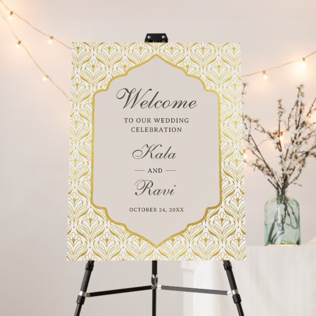 Gold Art Deco Wedding Welcome Sign (In Situ (Stand))