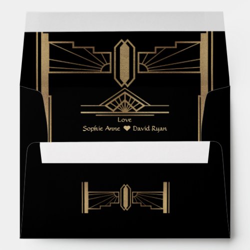 Gold Art Deo Wedding Return Address  Envelope