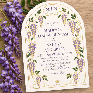 Gold Art Nouveau Purple Wisteria Wedding Arch Invitation