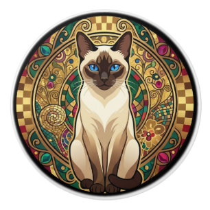 Gold Art Nouveau Siamese Cat Ceramic Knob