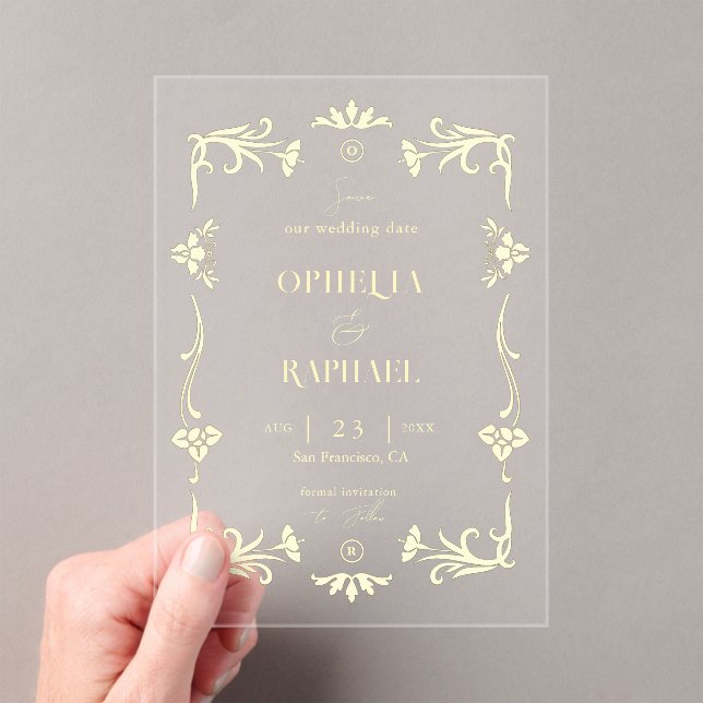 Gold Art Nouveau Transparent Wedding Save the Date (Insitu (Handheld))