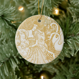 Gold Art Nouveau Vintage Woman Drawing Vintage Aes Ceramic Ornament