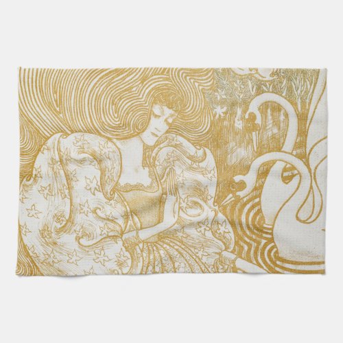 Gold Art Nouveau Vintage Woman Drawing Vintage Aes Kitchen Towel