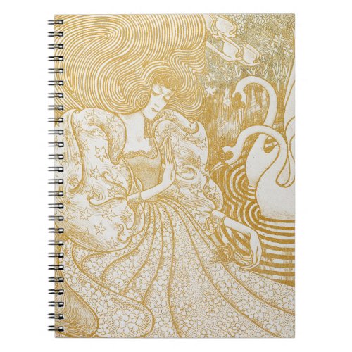 Gold Art Nouveau Vintage Woman Drawing Vintage Aes Notebook