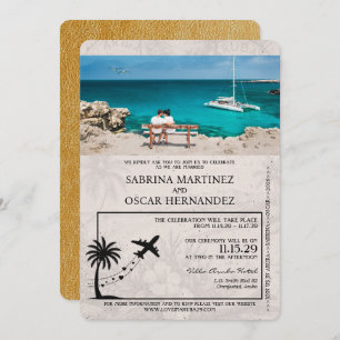 Gold Aruba Passport Wedding Invitation