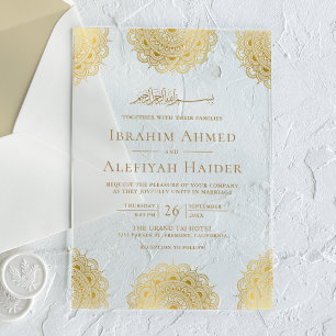 Gold Asian Motif Muslim Wedding Acrylic Invitations