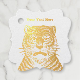 Gold Asian Striped Tiger Fierce Face Foil Favor Tags