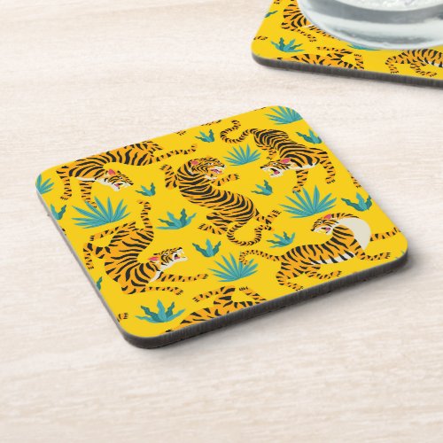 Gold Asian Tiger Pattern Beverage Coaster