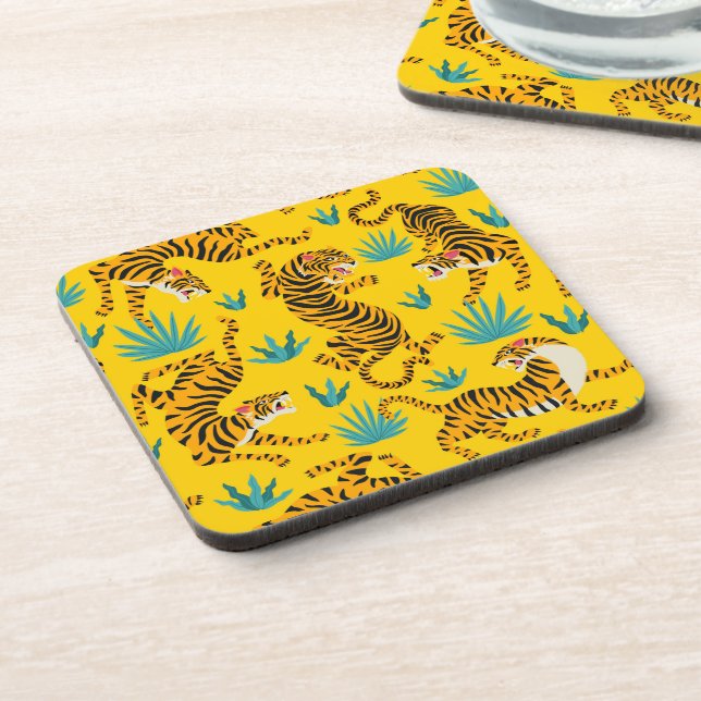 Gold Asian Tiger Pattern Beverage Coaster (Left Side)