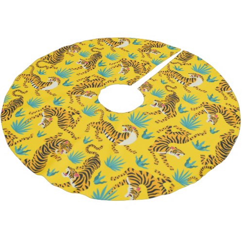Gold Asian Tiger Pattern Brushed Polyester Tree Skirt