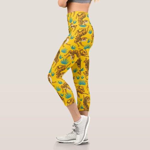 Gold Asian Tiger Pattern Capri Leggings