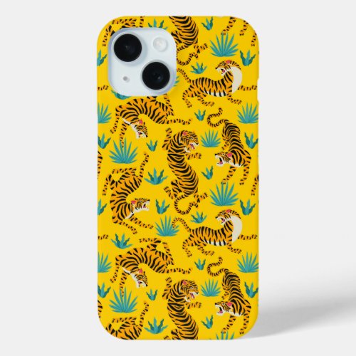 Gold Asian Tiger Pattern iPhone 15 Case