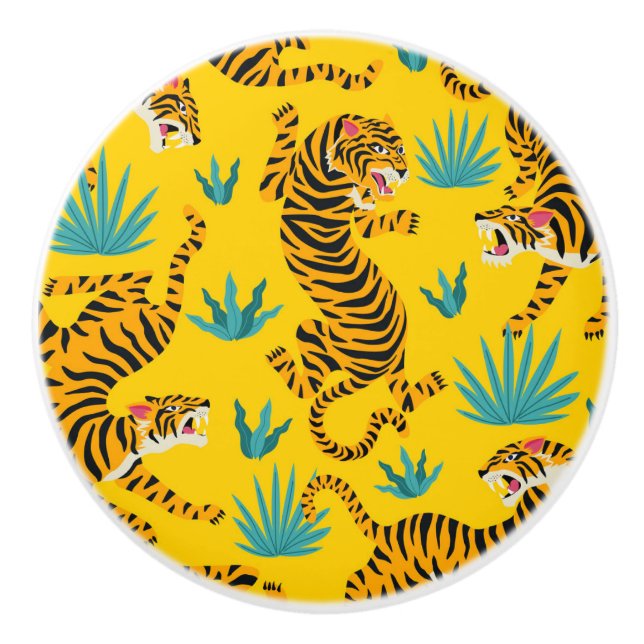 Gold Asian Tiger Pattern Ceramic Knob (Front)