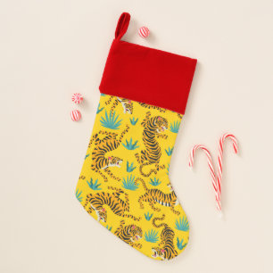 Gold Asian Tiger Pattern Christmas Stocking