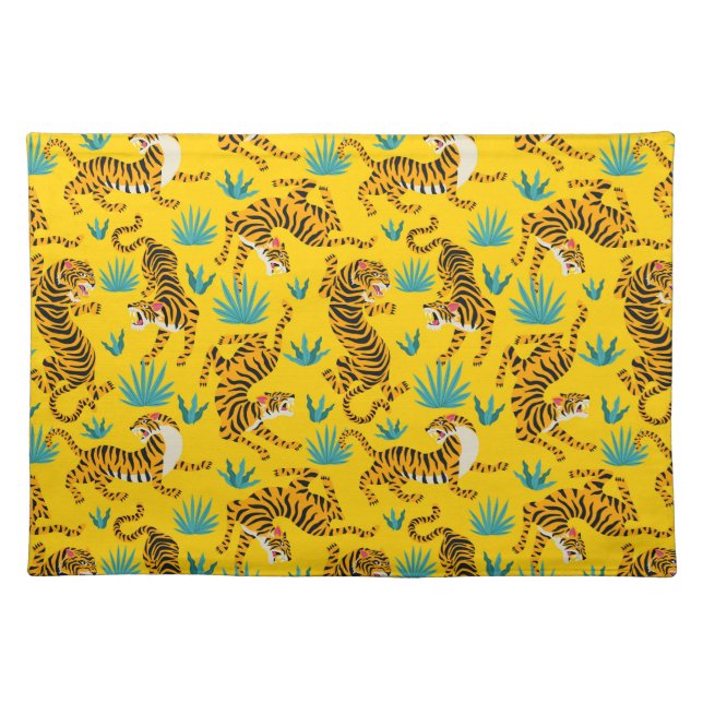 Gold Asian Tiger Pattern Cloth Placemat (Front)