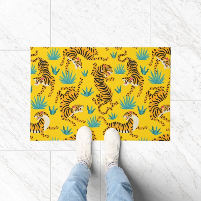Gold Asian Tiger Pattern Doormat (Indoor)