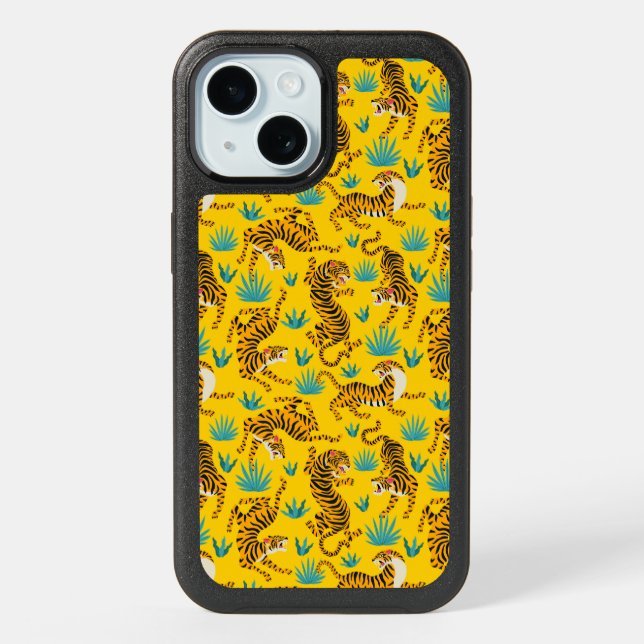 Gold Asian Tiger Pattern iPhone 15 Case (Back)