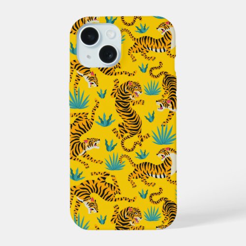 Gold Asian Tiger Pattern iPhone 15 Case