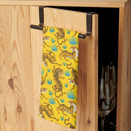 Gold Asian Tiger Pattern Kitchen Towel