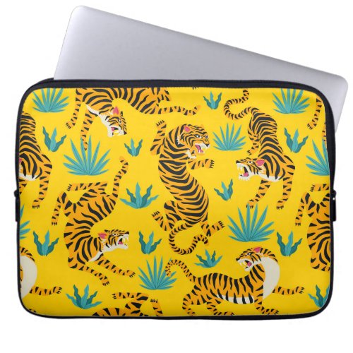 Gold Asian Tiger Pattern Laptop Sleeve