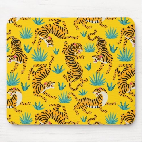 Gold Asian Tiger Pattern Mouse Pad